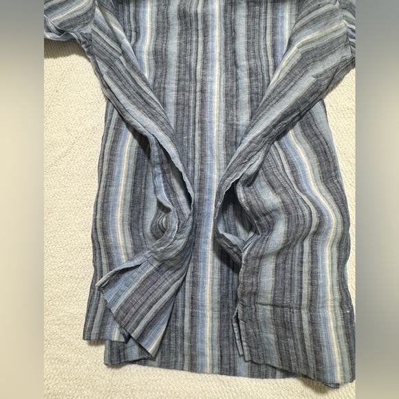Lands End Women 1X(16W-18W) Blue Striped Linen 3/4 Sleeve Tunic Pockets Top - Picture 11 of 13